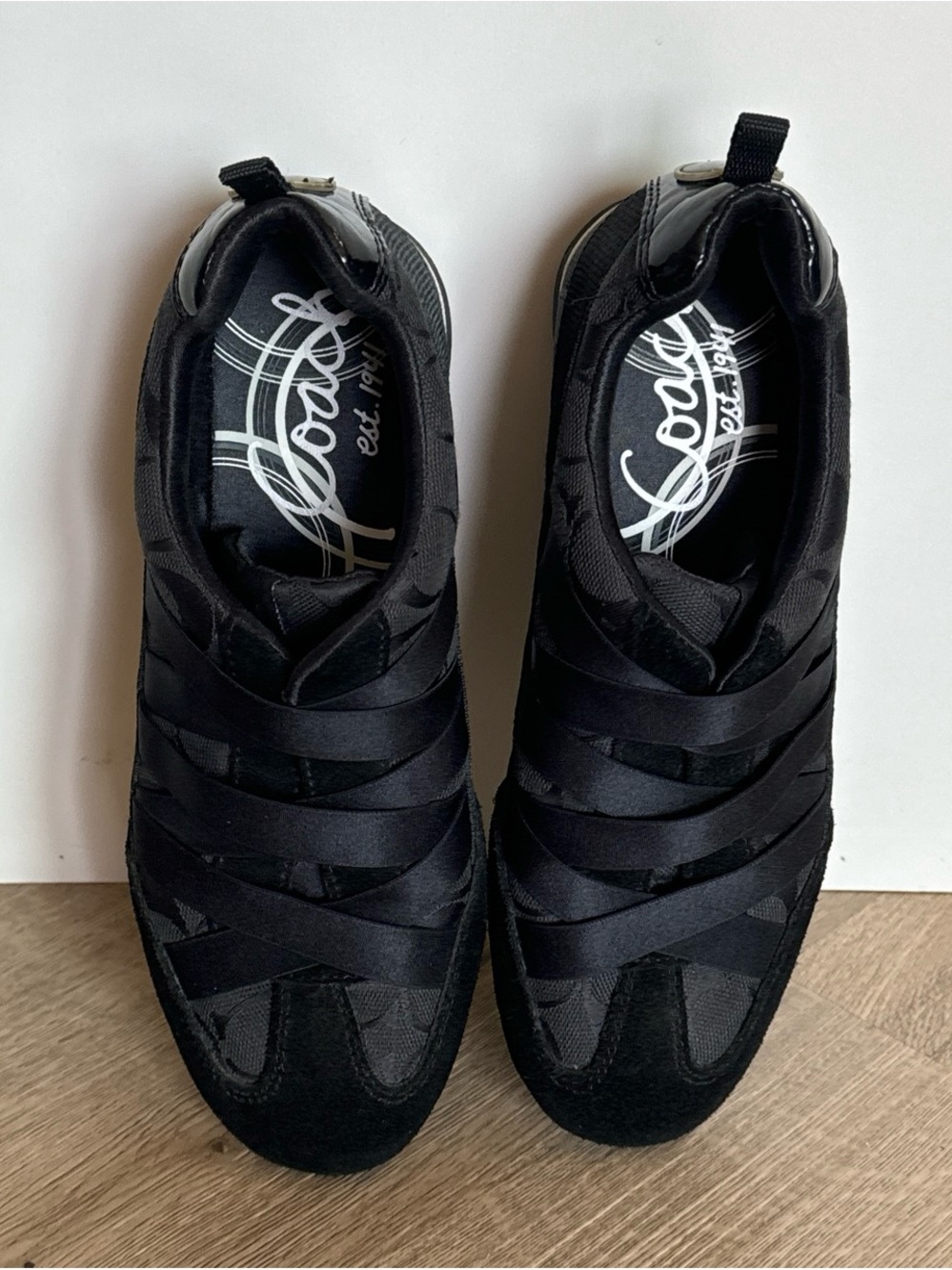 Coach Black Slip-On Women's Sneakers with Satin Crossover Straps